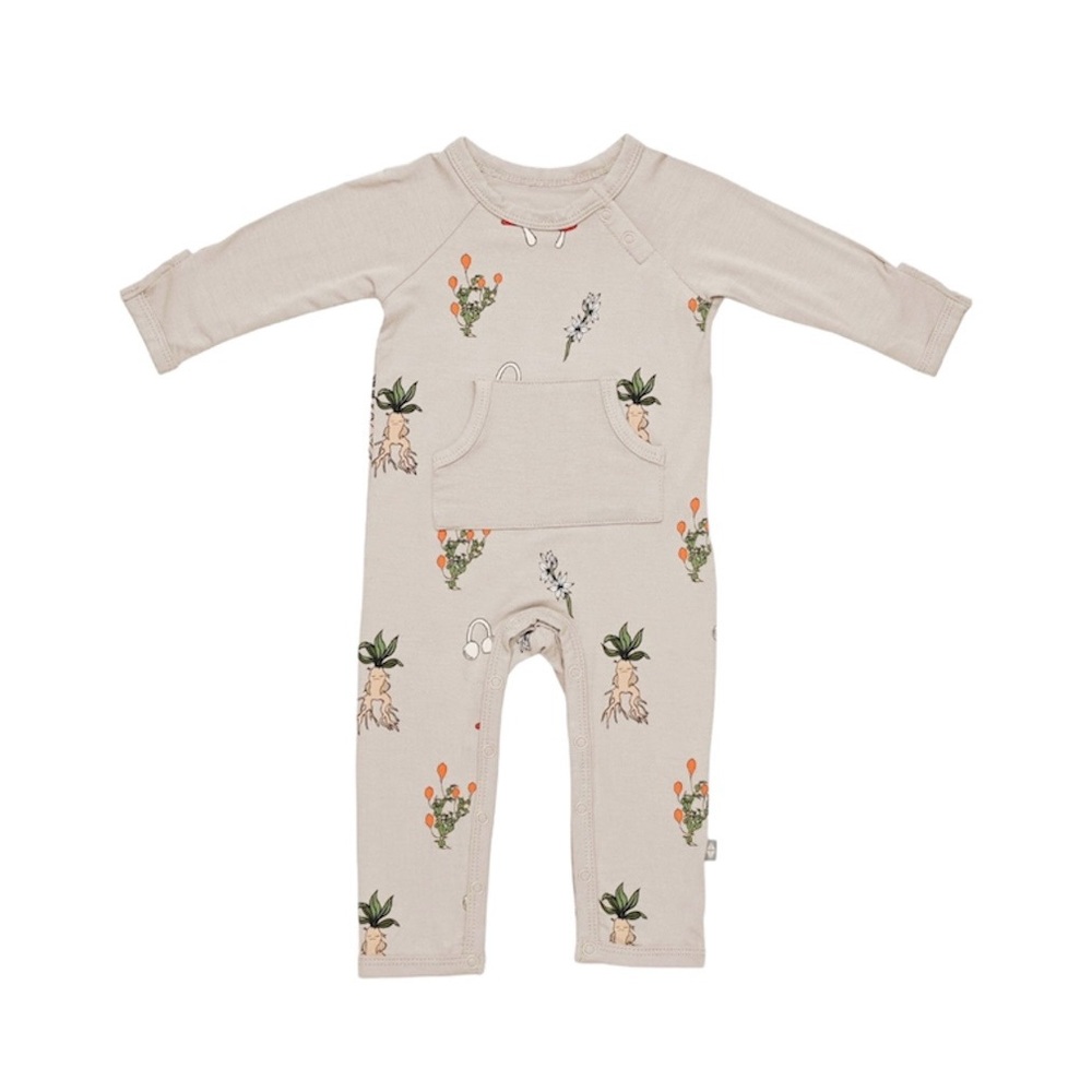 Kyte BABY Cream One-Piece Romper with Green & Orange Plant Print